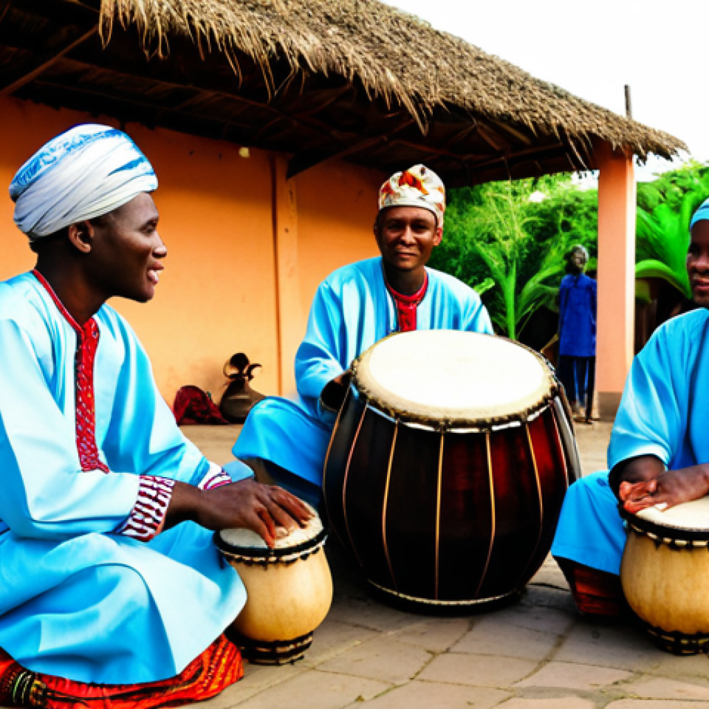코모로 민속 공연 체험기 - Musical Ensemble**

"A Comorian musical ensemble performing outdoors, featuring musicians playing th...