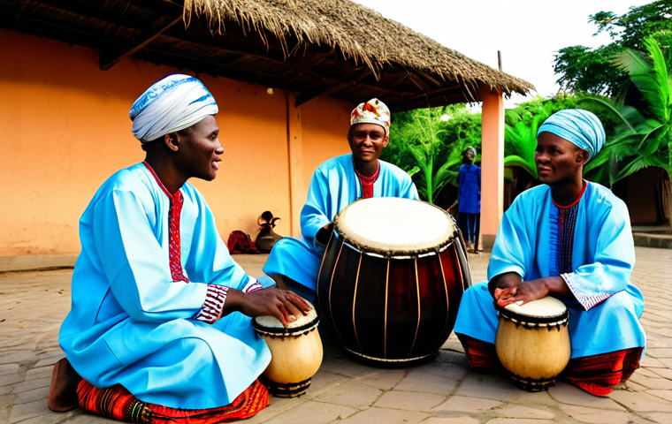 코모로 민속 공연 체험기 - Musical Ensemble**
"A Comorian musical ensemble performing outdoors, featuring musicians playing th...