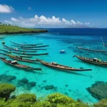 코모로 관광업과 현지 주민 소득 - **Prompt 1: "A vibrant scene depicting the 'blue economy' in the Comoros. In the foreground, local C...