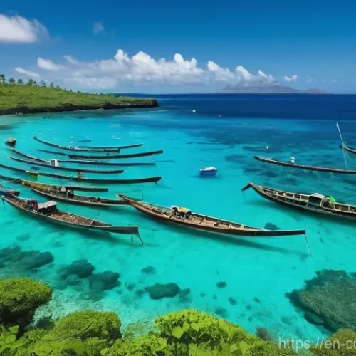 코모로 관광업과 현지 주민 소득 - **Prompt 1: "A vibrant scene depicting the 'blue economy' in the Comoros. In the foreground, local C...