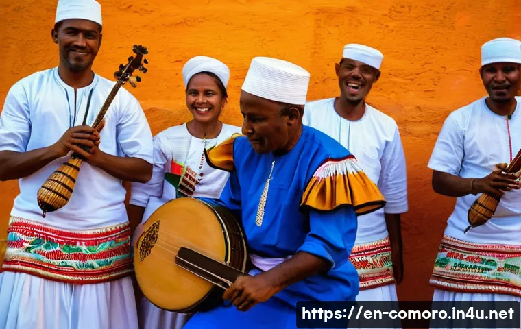 코모로 문화 교류 행사 - **The Rhythmic Heartbeat of Comoros:**
"A vibrant scene capturing the essence of Comorian music ...