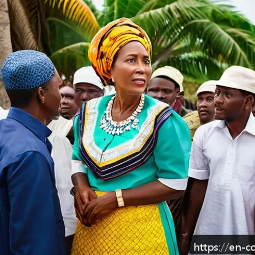 Home 30 코모로 여성 지위와 권리 - A vibrant scene of a confident Comorian woman politician standing at a community meeting in Moroni, ...