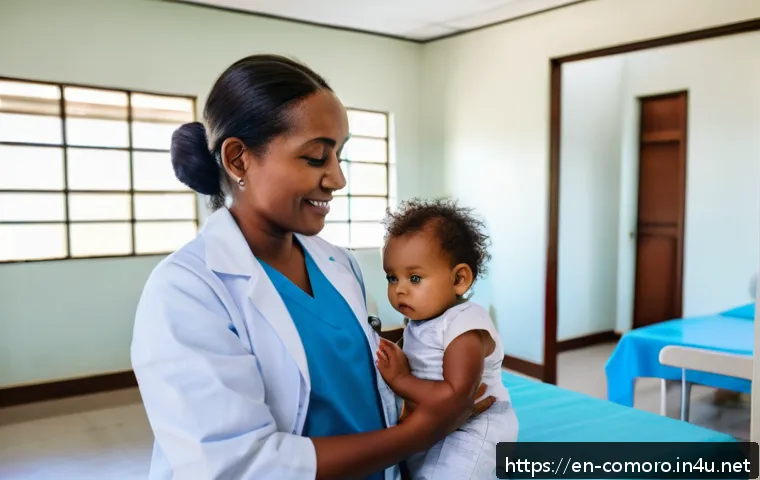 코모로 의료 관광 가능성 - A modern medical clinic interior in Comoros featuring certified healthcare professionals attending t...